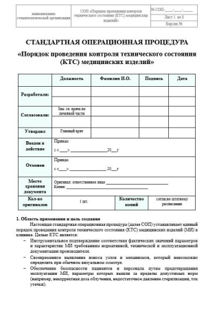 Комплект документов «Организация технического обслуживания и ремонта медицинских изделий»